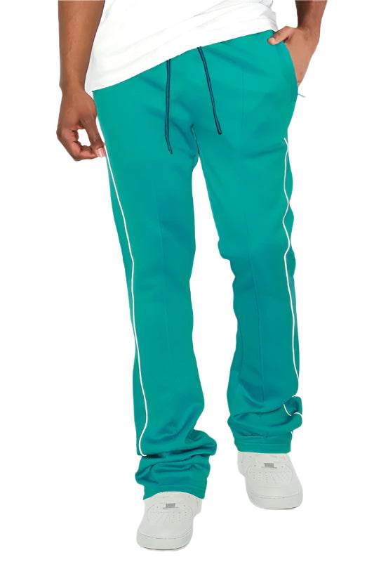 Men's teal stacked pants, comfortable for activewear and casual outings