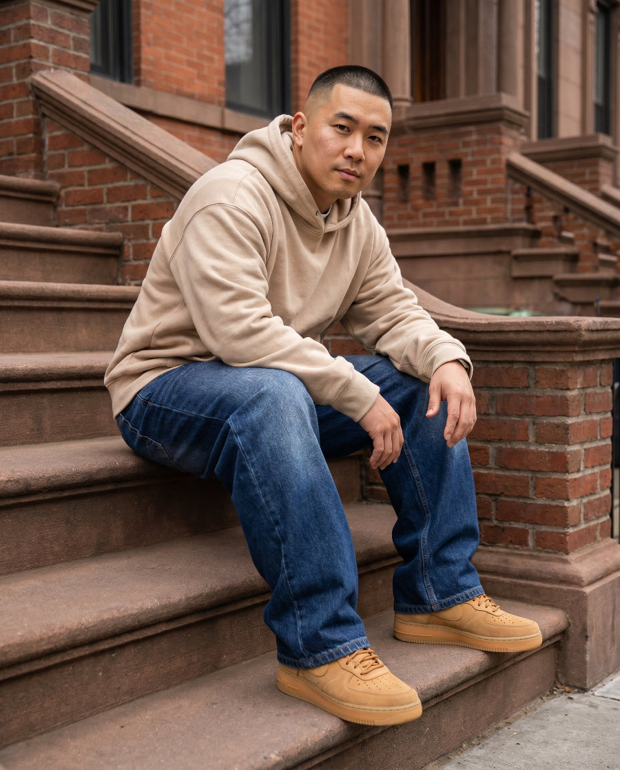 Men's blue jeans from VacationGrabs for supreme streetwear style