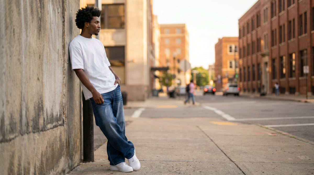 Men's blue jeans from VacationGrabs, ideal for supreme streetwear style