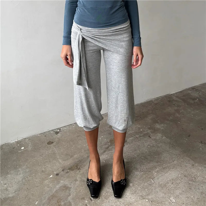 Women's gray sweatpants capri, soft material for casual comfort