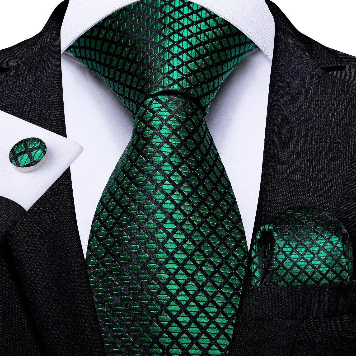 Teal blue paisley necktie with matching pocket square and cufflink for stylish men
