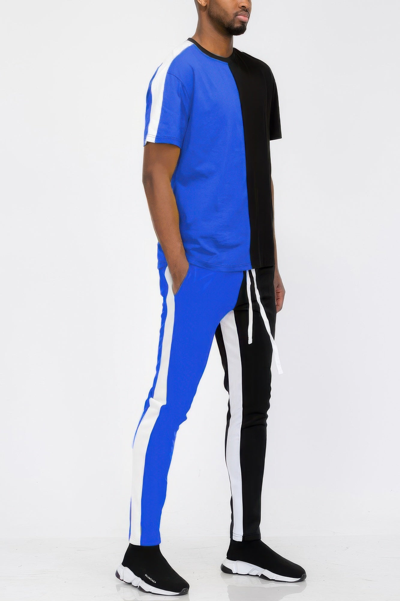 Men's blue and black track pants, lightweight, for casual wear