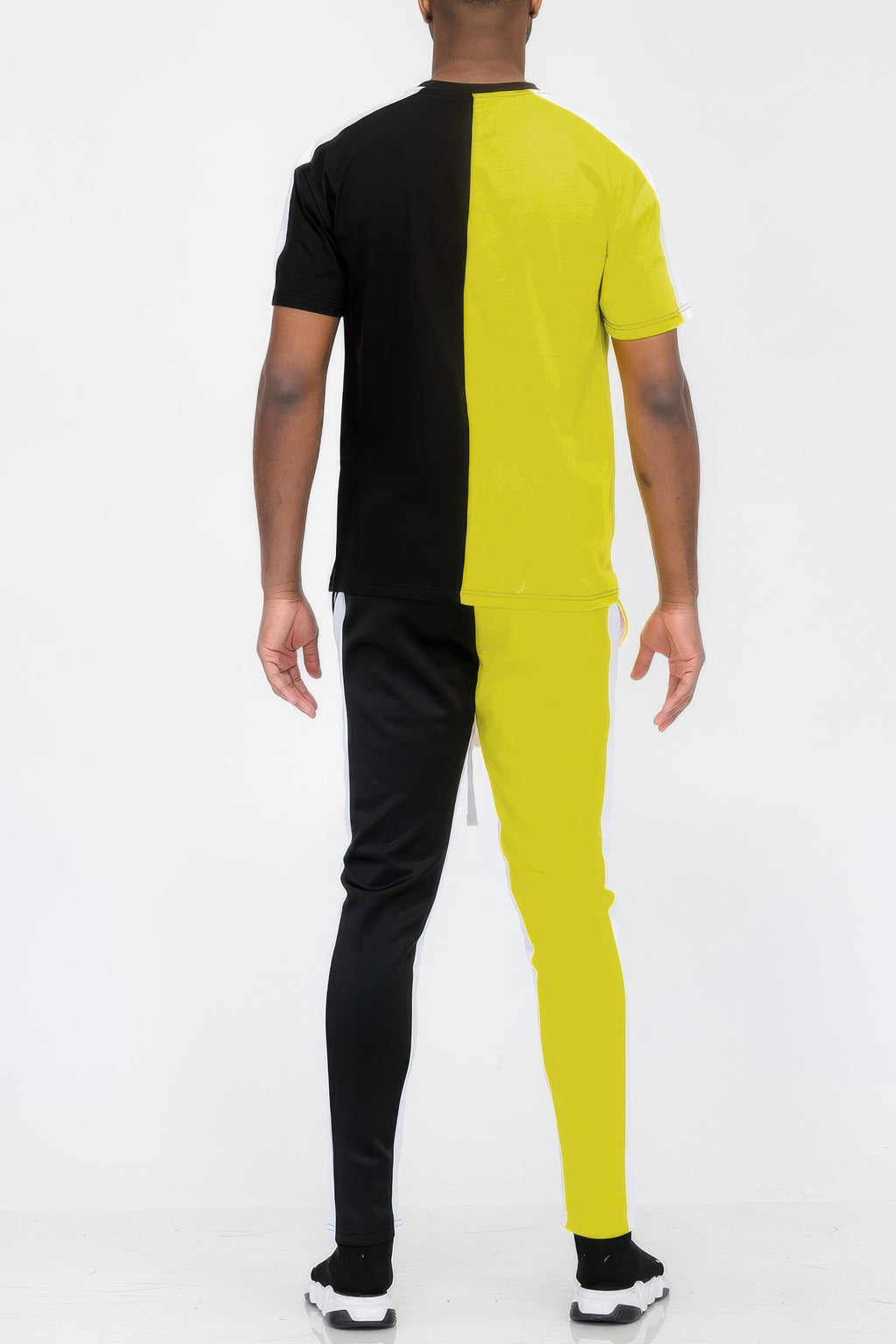 Men's color-block track pants in black and yellow, perfect for casual wear
