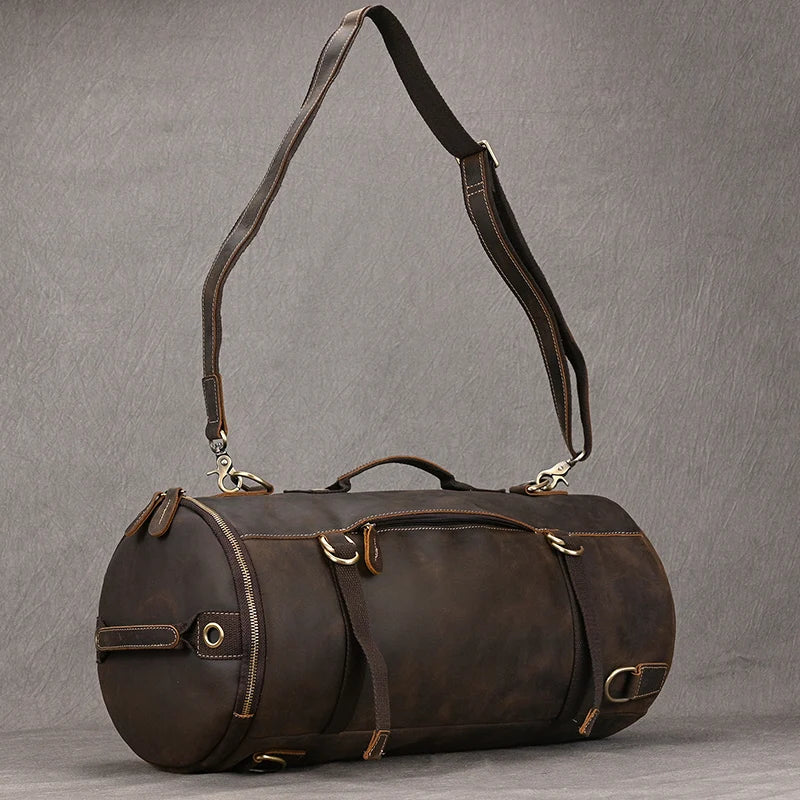 Brown leather travel backpacking backpack for outdoor adventures