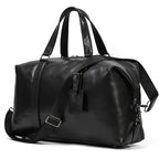 Black leather travel bag, durable design for weekend trips