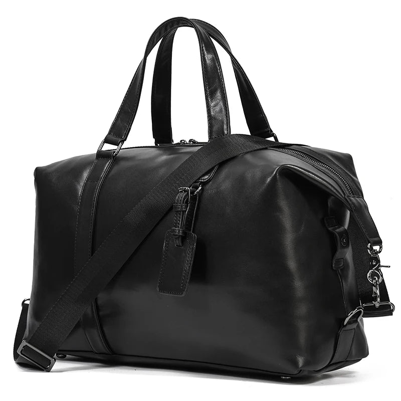 Black leather travel bag for weekend getaways and short trips