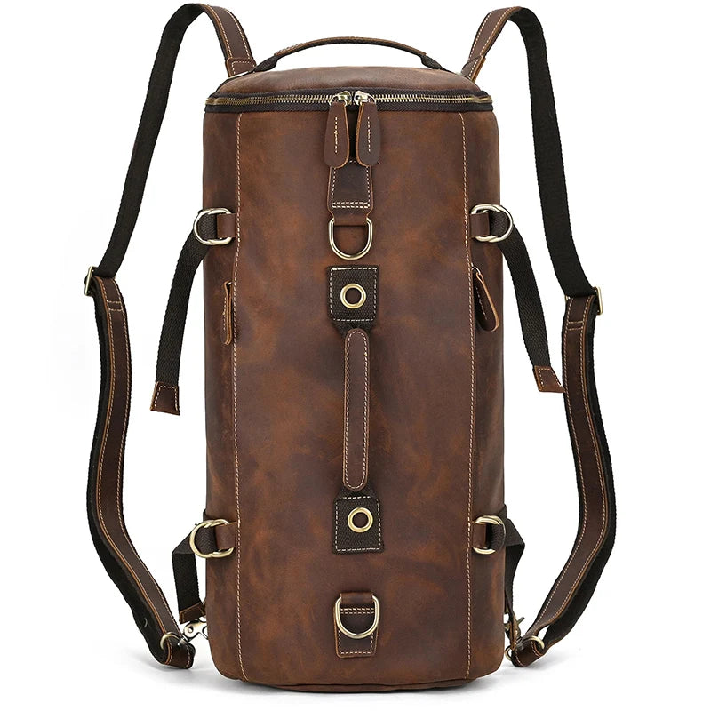 Brown leather travel bag, durable design for weekend getaways