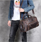 Brown leather travel bag for stylish weekend getaways