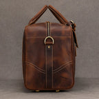 Brown leather travel bag for men, perfect for weekend getaways
