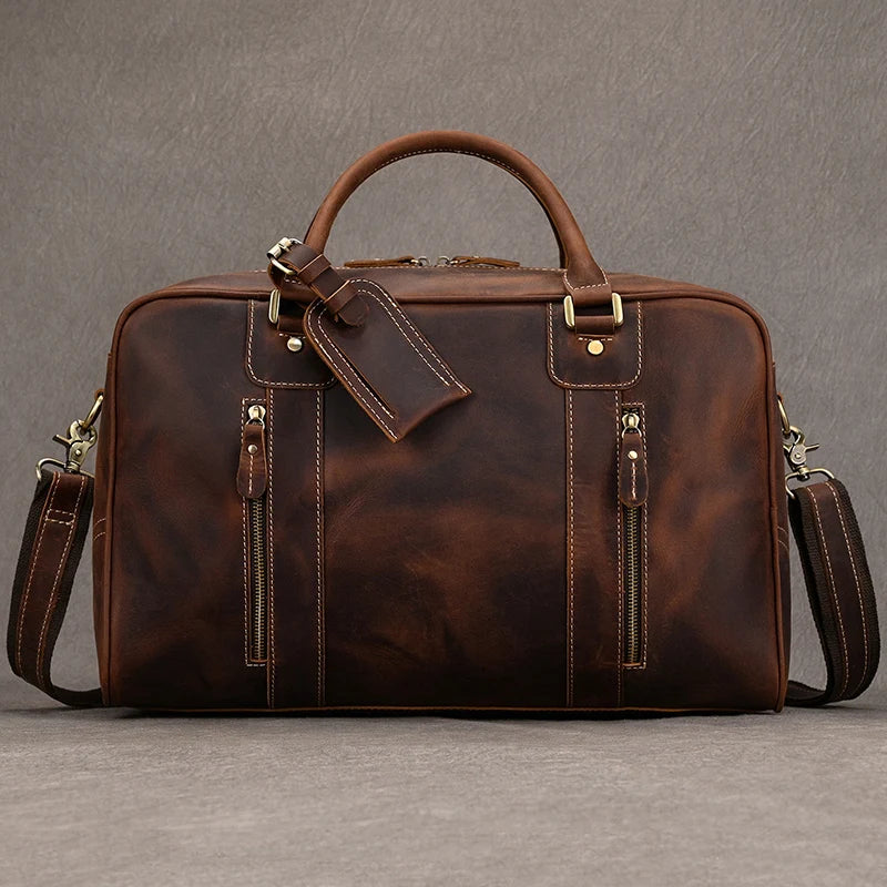 Brown leather travel bag for mens, perfect for adventures