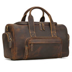 Brown leather travel bag, perfect for weekend getaways or gym visits