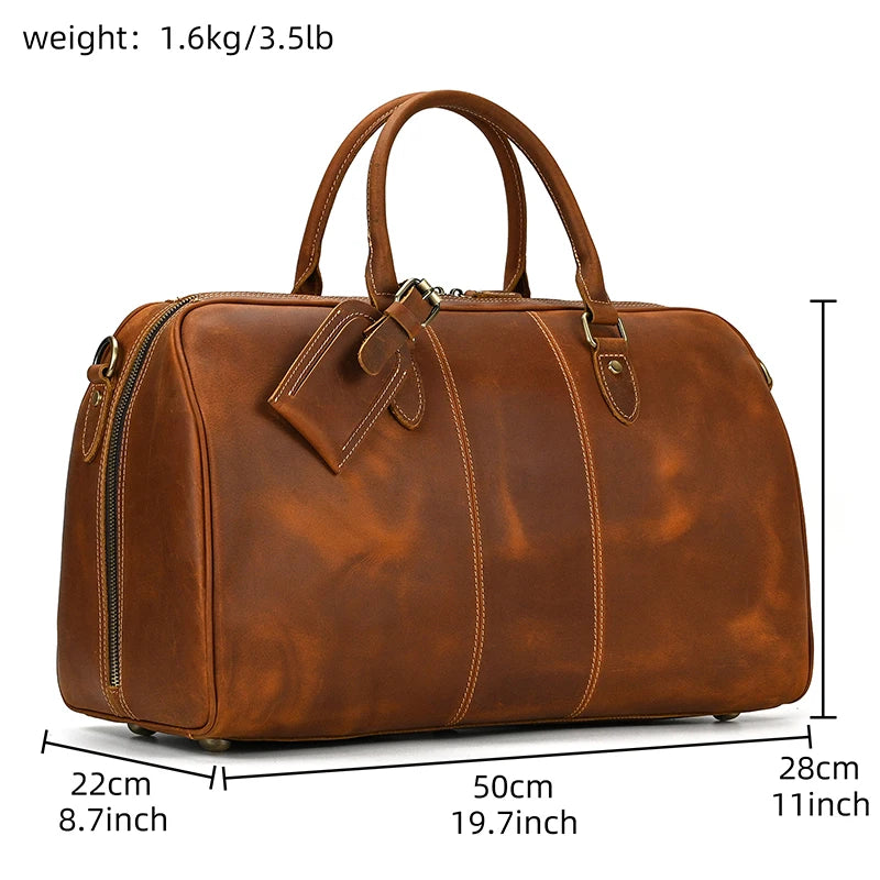 Brown leather travel bag, stylish for weekend trips
