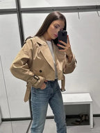 Women's beige trench coat, lightweight, stylish for casual outings