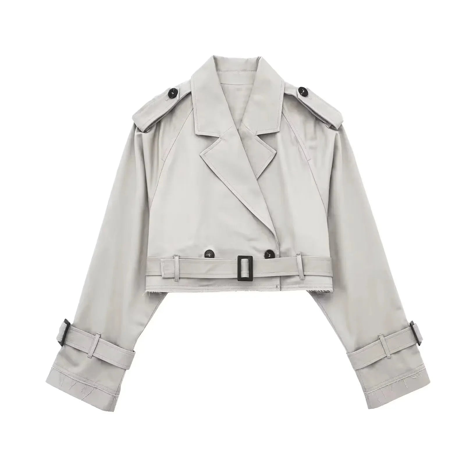 Light gray cropped trench coat women, stylish for spring fashion