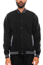 Men's black varsity jacket, warm fleece material for casual wear