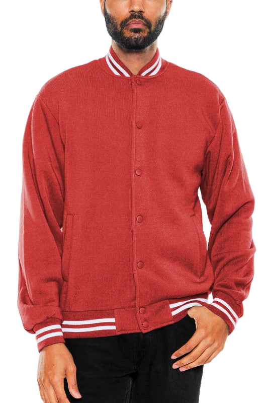 WEIV men's red varsity jacket, soft fabric, casual wear