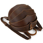 Accordion beetle daypack in brown leather with unique design and adjustable straps for comfort