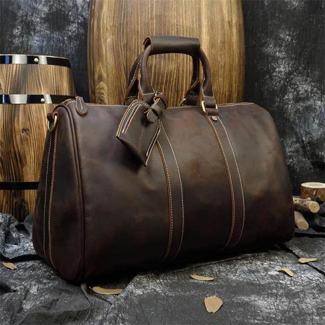 VacationGrabs leather duffel bag, stylish carryon luggage bags for travel with spacious interior