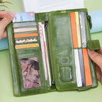Green leather wallet for men, designed for cards and cash organization