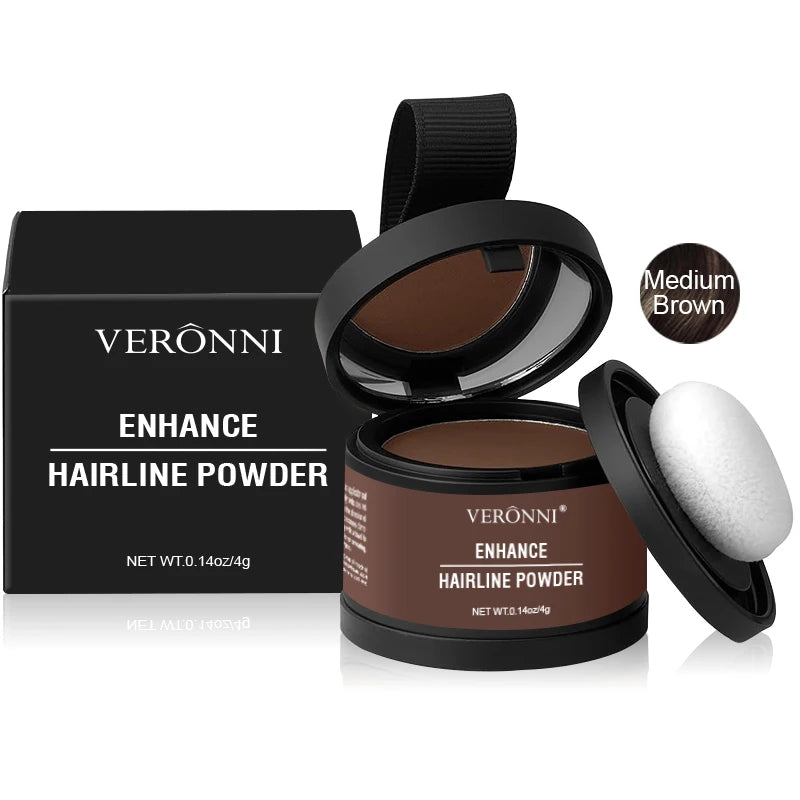 Veronni medium brown hair line powder for thinning hair in compact packaging