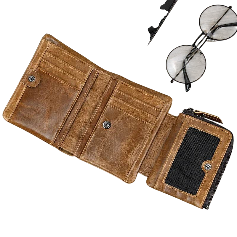 Vintage Leather Short Wallet with Coin Purse for Men RFID