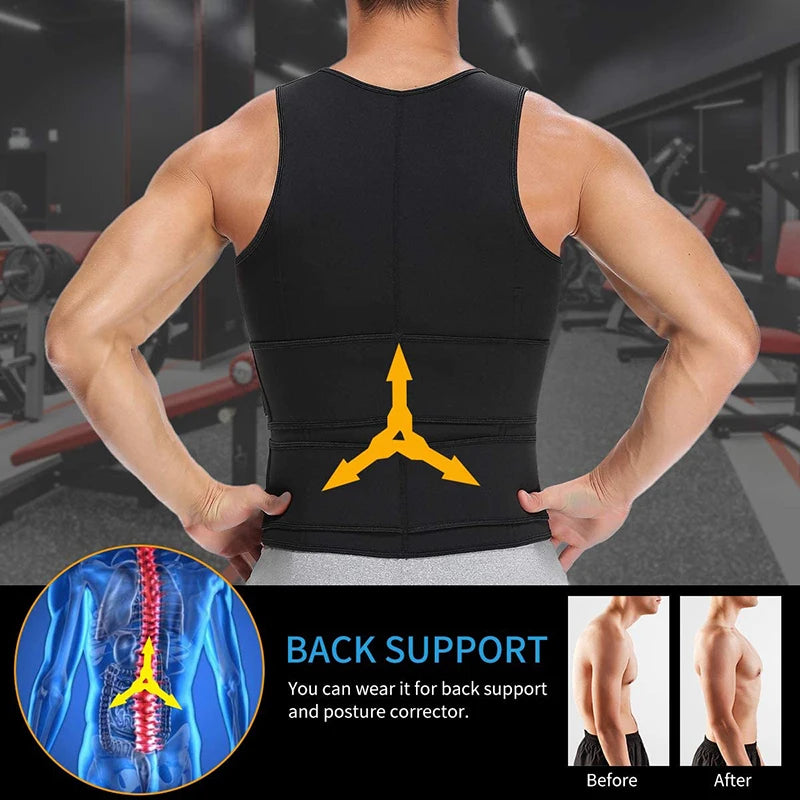 Men's black waist corset trainer for back support and posture correction