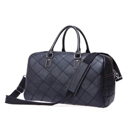 Black quilted leather weekend bag with removable shoulder strap