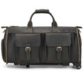 Brown leather weekend bag with multiple pockets for travel