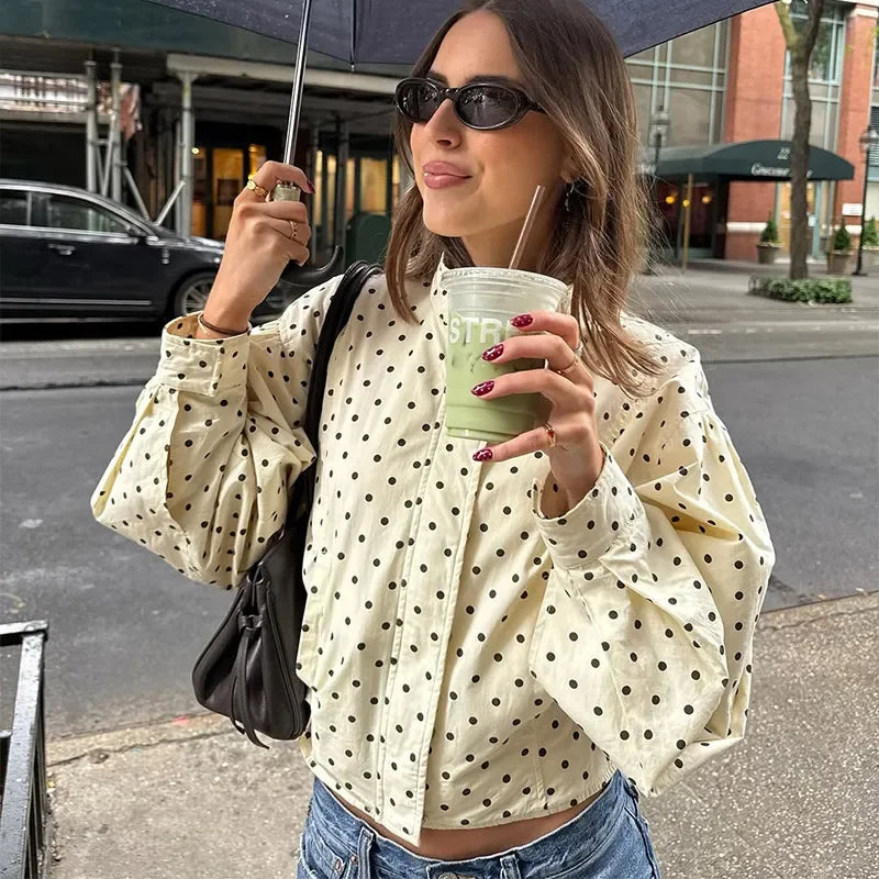 women blazers clothing in cream with black polka dots for casual outings
