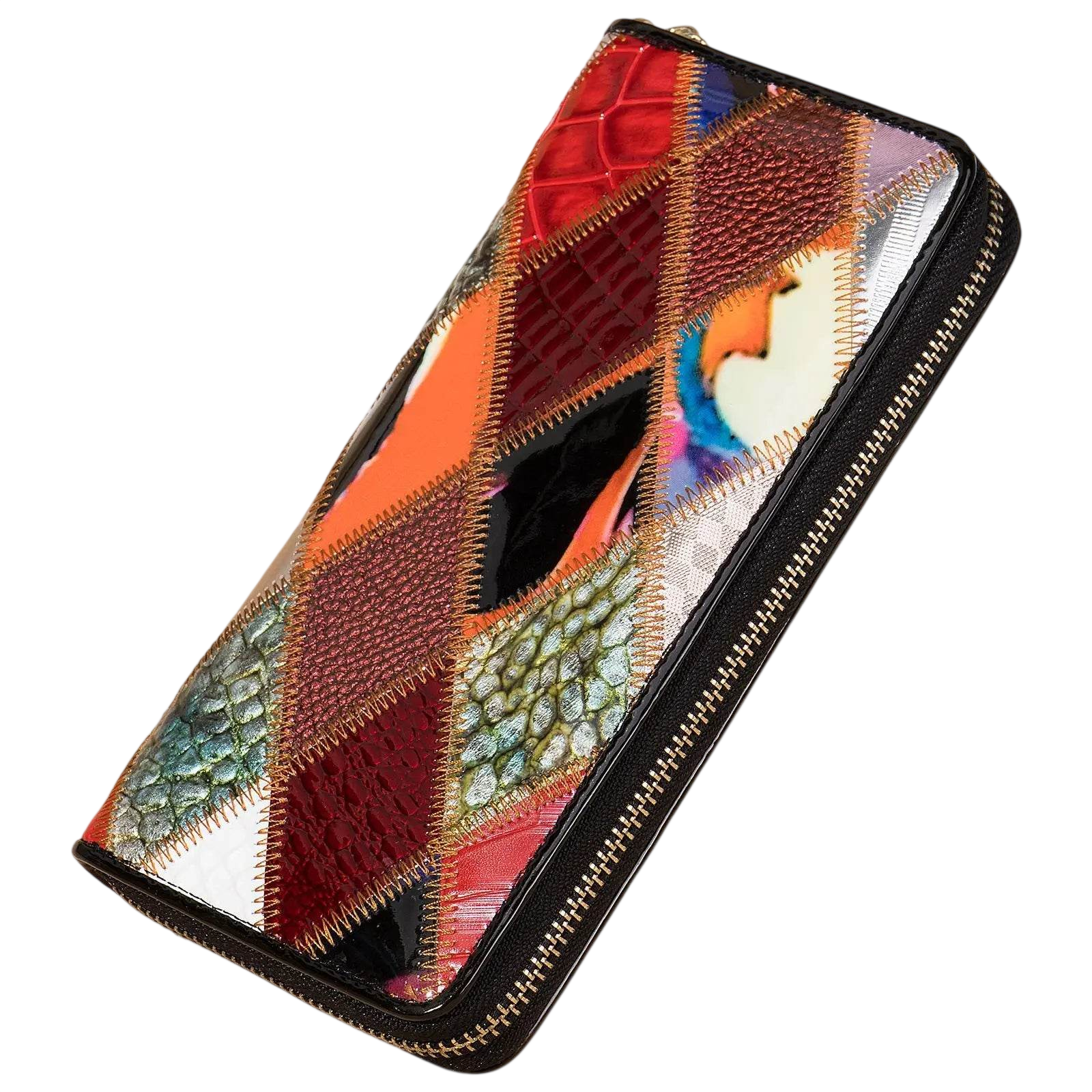 Women’s Leather Patchwork Clutch Bag Ethnic Style Genuine