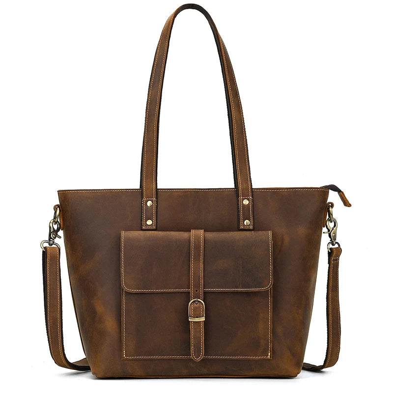 women's handbag tote in brown leather, perfect for daily use.