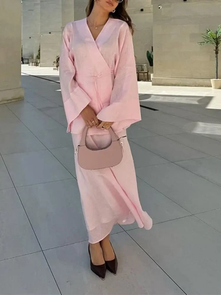 Pink wrap skirt made from lightweight fabric for stylish summer outings