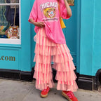 Women's pink tiered pants, lightweight, perfect for y2k fashion