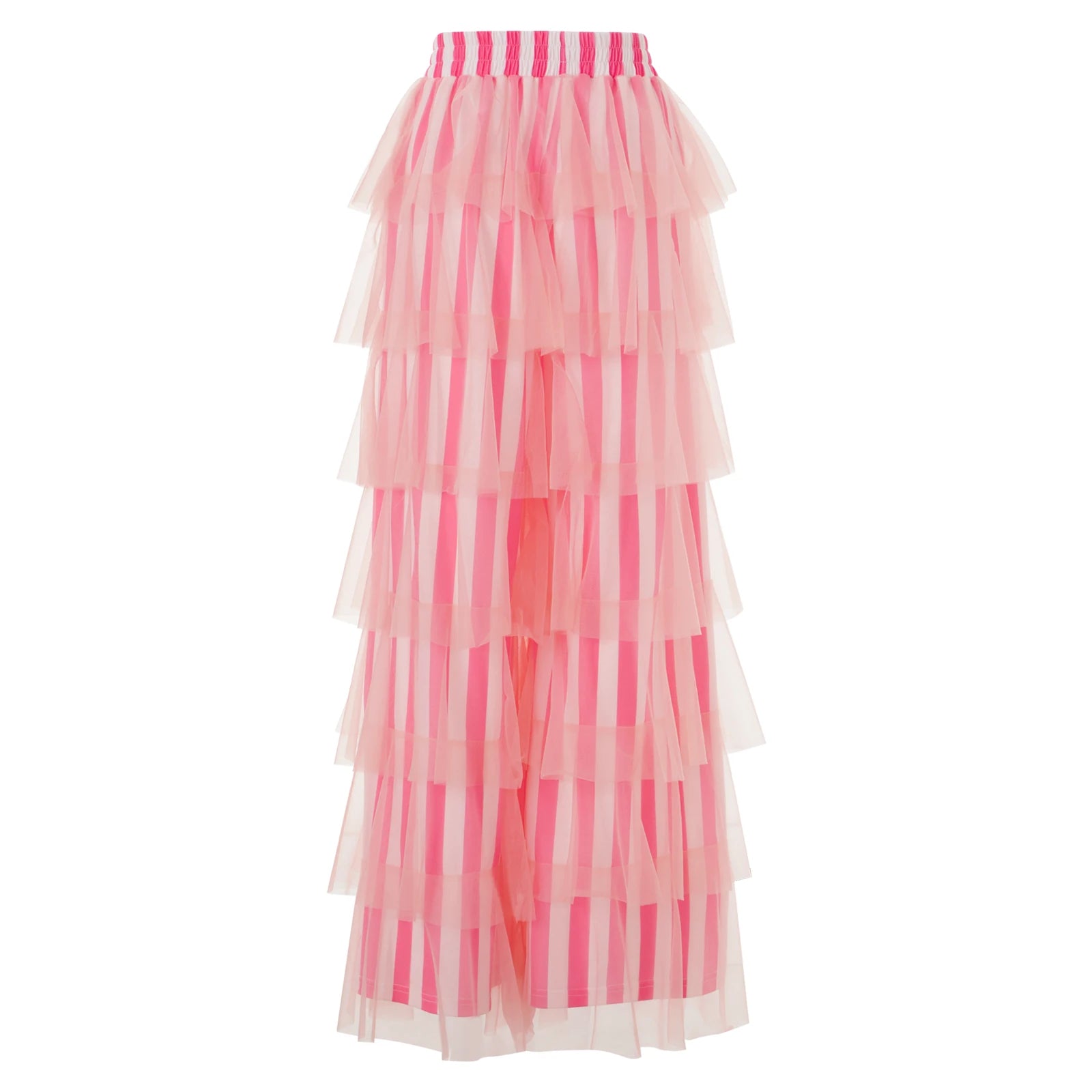Women's pink tiered tulle pants for a trendy y2k fashion look