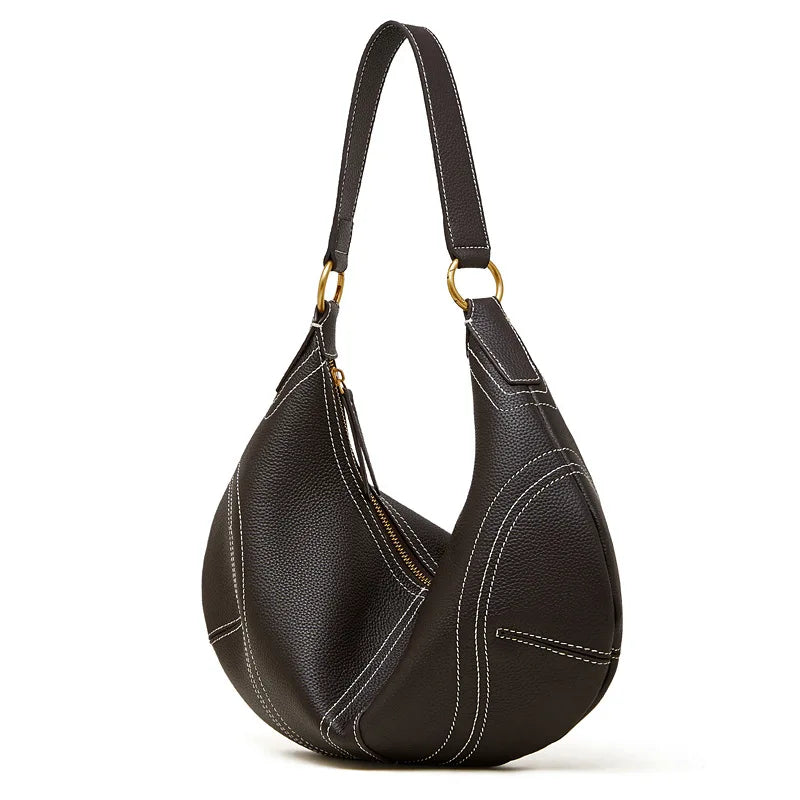 Black leather crossbody mini bag with stylish stitching for daily use