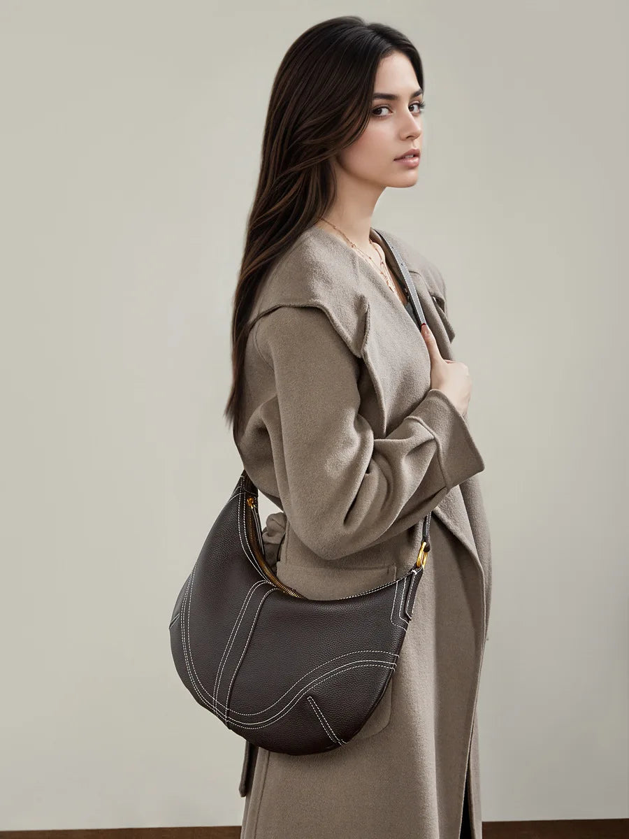 Women's leather crossbody mini bag in dark brown, stylish for everyday use