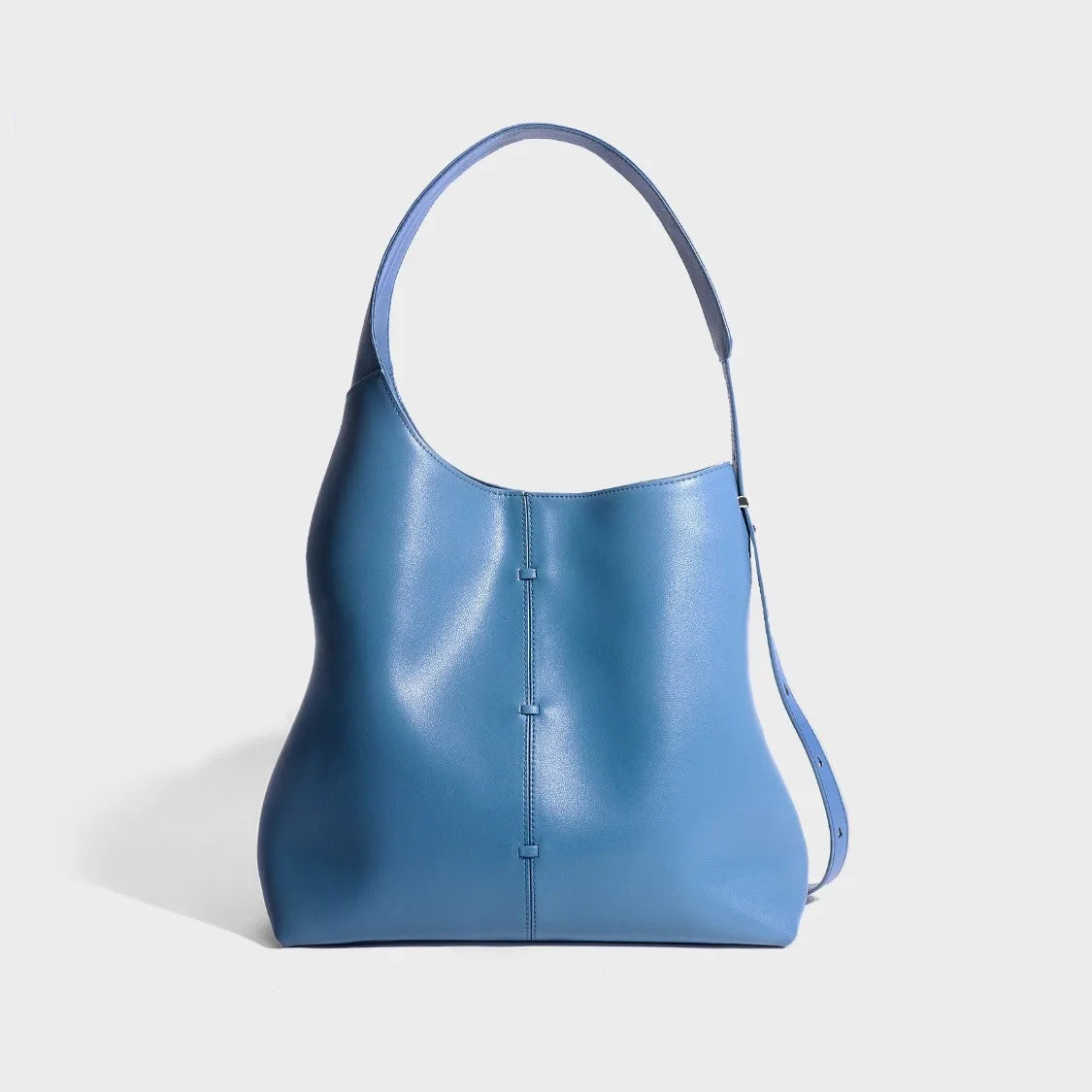 Blue leather tote bag for casual everyday use