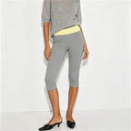 Women's gray yoga pants yoga with a yellow waistband, perfect for workouts