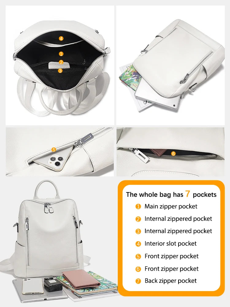 White travel bag with seven pockets, ideal for organized trips