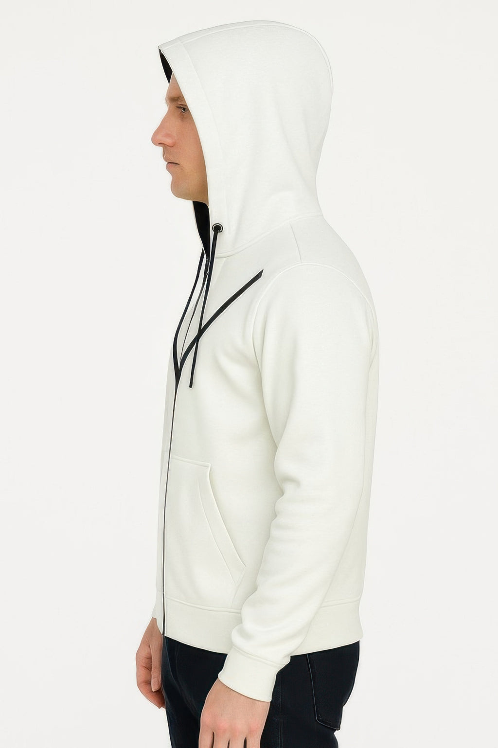 Men's white zip-up hoodie for casual wear, soft material