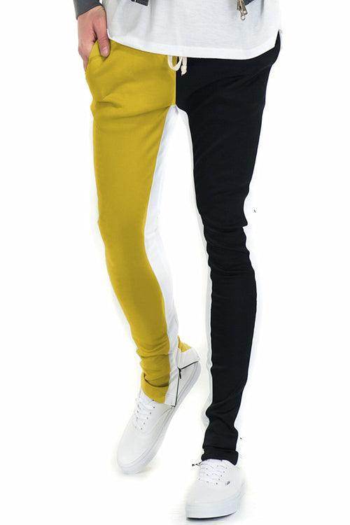 Stylish split track pants for men in black and yellow, perfect for casual outings and workouts